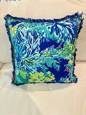 Lilly Pulitzer Blue Multi Floral Fringe Throw Pillow